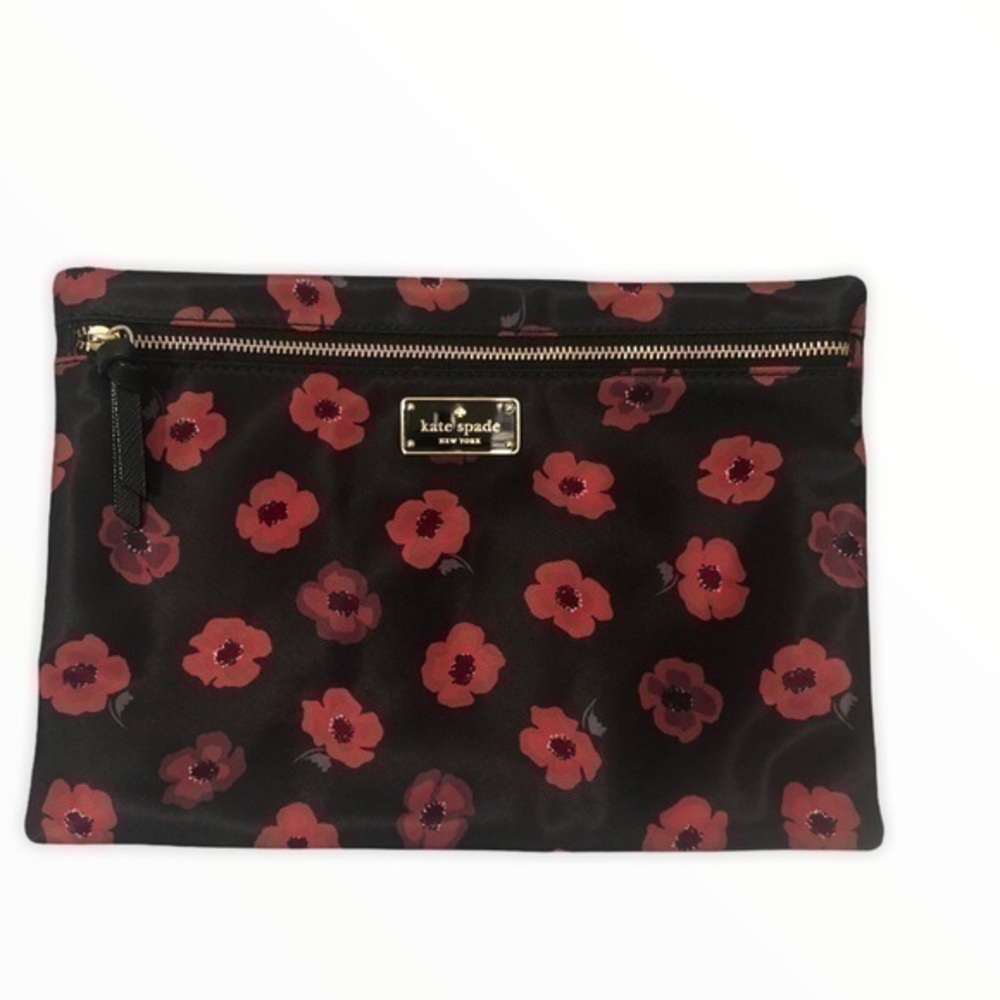 Kate spade black nylon red floral cosmetic bag